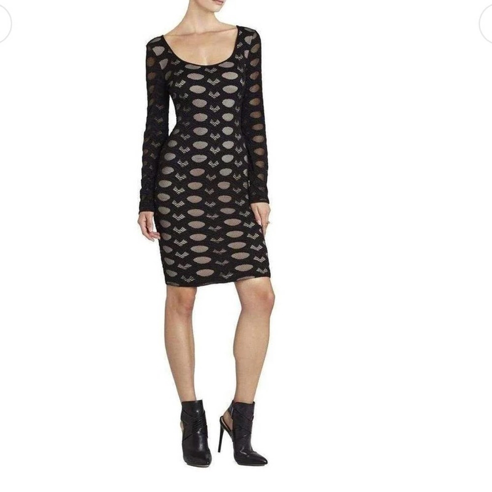 BCBG MaxAzria Black Dress Tanya Long Sleeve Lace Size XXS